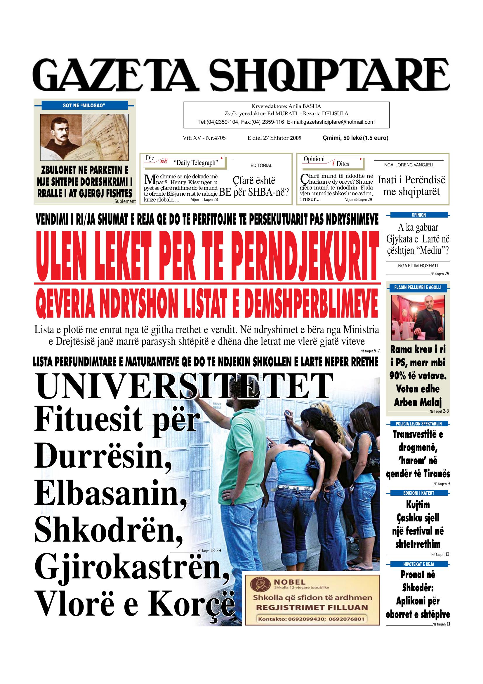 Gazeta Shqiptare 2009-09-27